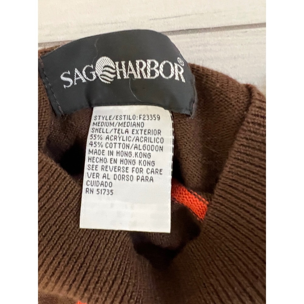 Sag Harbor Sweater Womens Sz M Mock Neck Short Sleeve Brown Stripe Retro - Picture 5 of 8